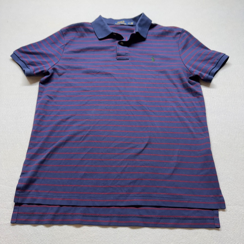 Polo Ralph Lauren Mens Large Navy Blue Red Striped Short Sleeve Polo Shirt L